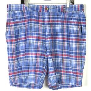 Peter Millar 100% Linen‎ 9" Plaid Chino Golf Shorts Men's 38